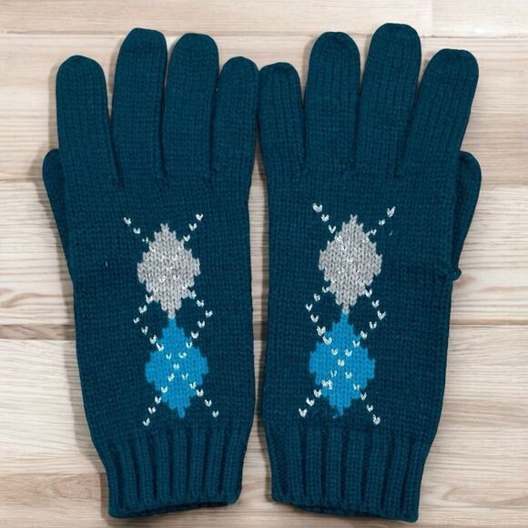 NEW YORK & COMPANY Women’s Diamond Pattern Knit Gloves in Teal Color - Picture 1 of 3